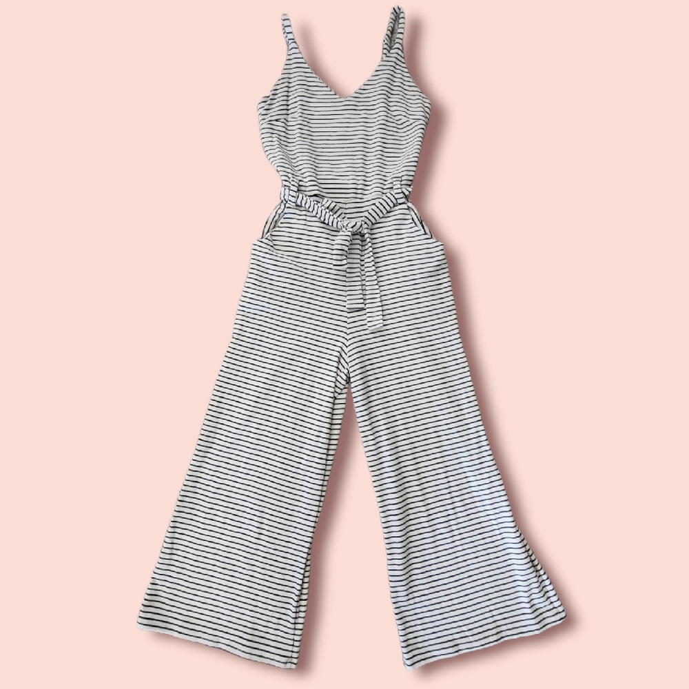 Monteau Los Angeles Striped Cropped Jumpsuit Romper